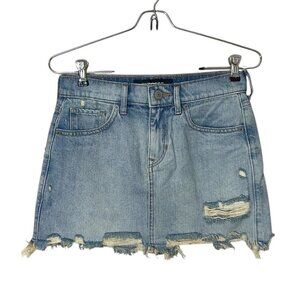 Express Light Wash Denim‎ Mid Rise Distressed Mini Skirt